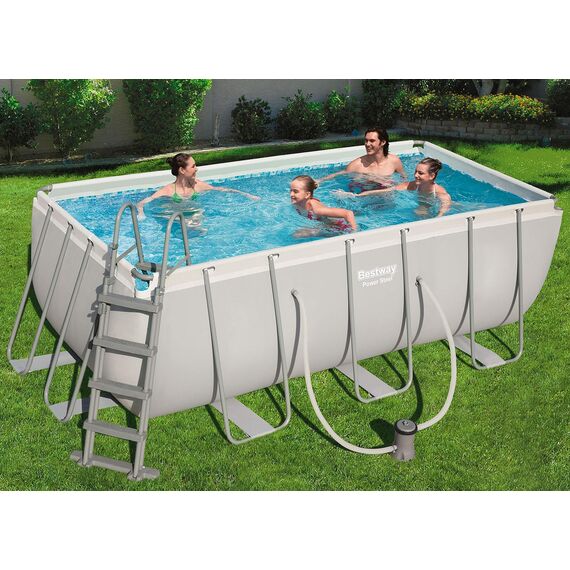 BESTWAY Power Steel Rectangular Pool Set 412x201x122 cm, Stahlrahmenpool-Set mit Filterpumpe und Zubehör