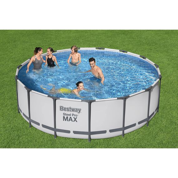 Bestway® Steel Pro MAX™ Aufstellpool Komplett-Set mit Filterpumpe Ø 457 x 122 cm, lichtgrau, rund