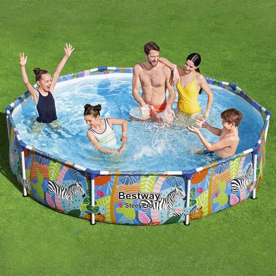 Bestway Steel Pro Frame Pool ohne Pumpe Ø 305 x 66 cm, buntes Zebra-Design, rund