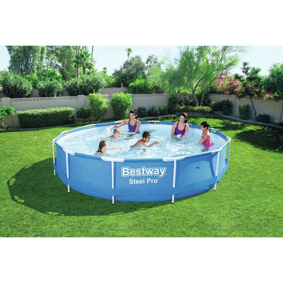 Bestway Steel Pro Frame Pool ohne Pumpe, rund 366x76cm Stahlrahmenpool, blau, 56706-19
