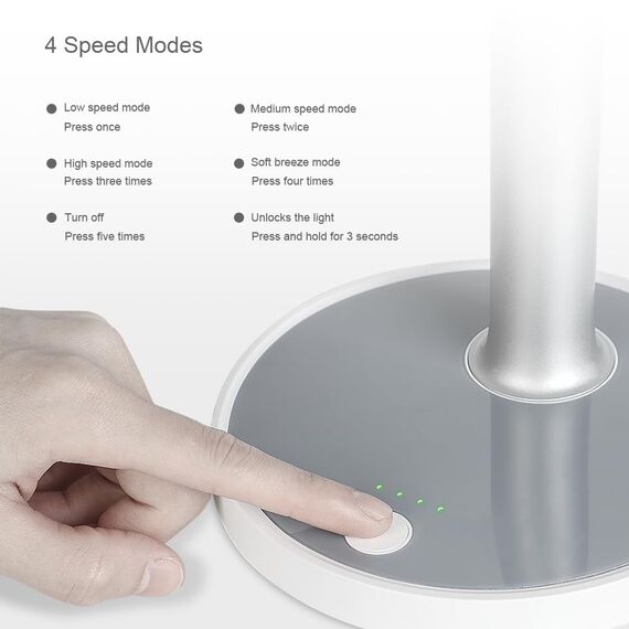 memumi Standventilator USB Ventilator,Höhenverstellbarer Tischventilator mit Nachtlicht,4 Geschwindigkeitsstufen |Über USB aufladbar, Tischventilator für Haus & Büro - weiß