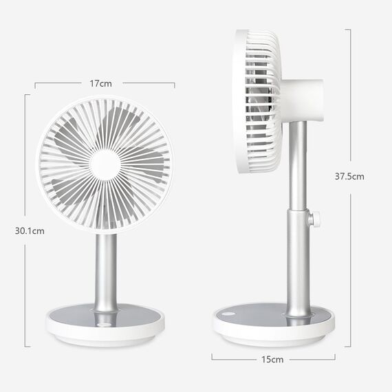 memumi Standventilator USB Ventilator,Höhenverstellbarer Tischventilator mit Nachtlicht,4 Geschwindigkeitsstufen |Über USB aufladbar, Tischventilator für Haus & Büro - weiß