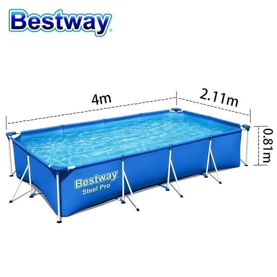 Bestway Frame Pool Steel Pro, Set mit Filterpumpe, 400 x 211 x 81 cm, blau