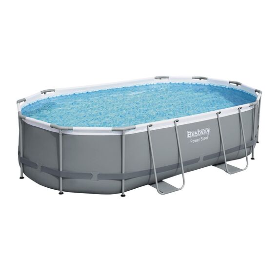 Bestway Power Steel Frame Pool Set, oval, grau, 488 x 305 x 107 cm, 56448-05