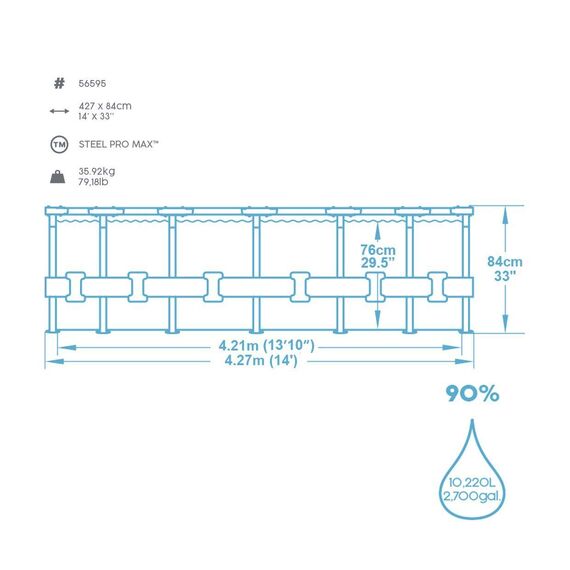 Bestway Steel Pro Max Stahlrahmenpool-Set mit Filterpumpe und Zubehör, 10220 L, blau, 427 x 427 x 84 cm