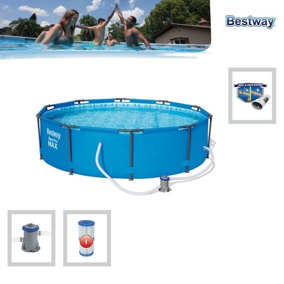 Bestway Steel Pro Max Stahlrahmenpool Set mit Filterpumpe, 4678 L, blau, 305 x 305 x 76 cm