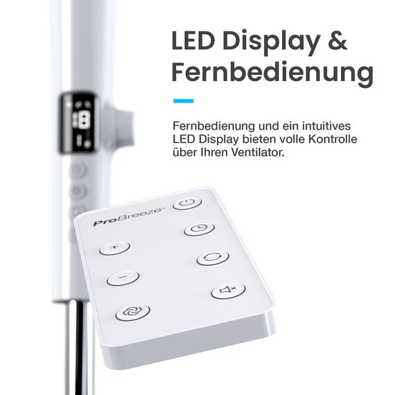Pro Breeze 40 cm Standventilator mit DC Motor, Doppelflügel Technologie, Ventilator mit Fernbedienung & LED Display, 26 Lüftergeschwindigkeiten, 90° Oszillation, 24h Timer, höhenverstellbar, Weiß