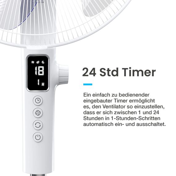 Pro Breeze 40 cm Standventilator mit DC Motor, Doppelflügel Technologie, Ventilator mit Fernbedienung & LED Display, 26 Lüftergeschwindigkeiten, 90° Oszillation, 24h Timer, höhenverstellbar, Weiß