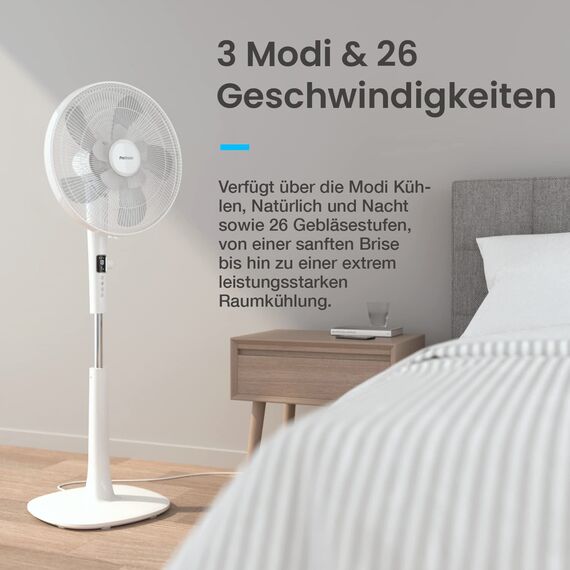 Pro Breeze 40 cm Standventilator mit DC Motor, Doppelflügel Technologie, Ventilator mit Fernbedienung & LED Display, 26 Lüftergeschwindigkeiten, 90° Oszillation, 24h Timer, höhenverstellbar, Weiß