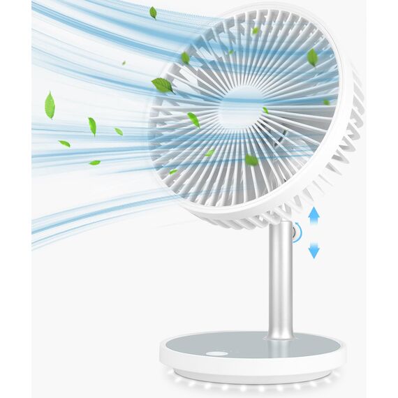memumi Standventilator USB Ventilator,Höhenverstellbarer Tischventilator mit Nachtlicht,4 Geschwindigkeitsstufen |Über USB aufladbar, Tischventilator für Haus & Büro - weiß