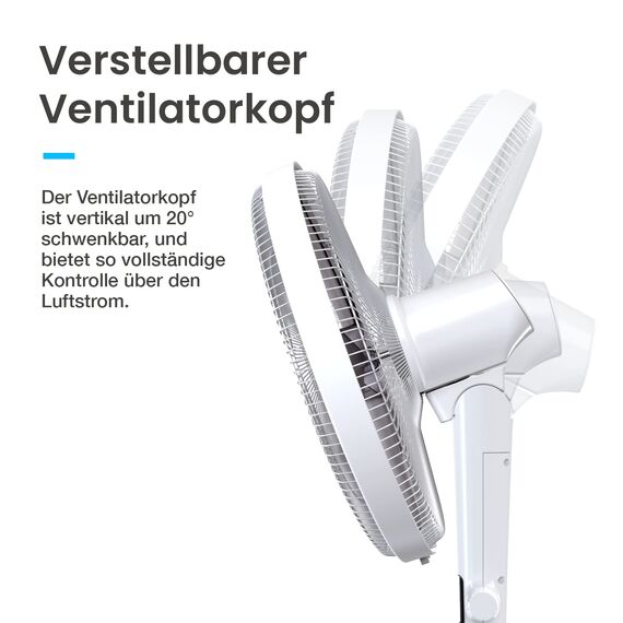 Pro Breeze 40 cm Standventilator mit DC Motor, Doppelflügel Technologie, Ventilator mit Fernbedienung & LED Display, 26 Lüftergeschwindigkeiten, 90° Oszillation, 24h Timer, höhenverstellbar, Weiß