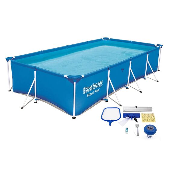 Bestway Steel Pro Pool mit Reinigungsset - Stahlrahmen - 300 x 201 x 66 cm - PVC, Blau, 300 x 201 x 66 cm mit Reinigung