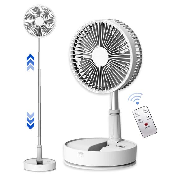 UNITEDTIME Tragbarer Ventilator Faltbares Wiederaufladbares [Fernbedienung] Foldaway Stehendes Pedestal Oszillierende Timer für Camping Reisen, Schlafzimmer, Klappbar (Weiß)
