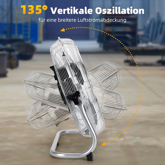Aigostar Clover xxl - Windmaschine Retro Design 51cm, Starker Ventilator 100 Watt, Bodenventilator Metall Chrom, Neigbarer Ventilatorkopf, 3 Geschwindigkeitsstufen Standventilator