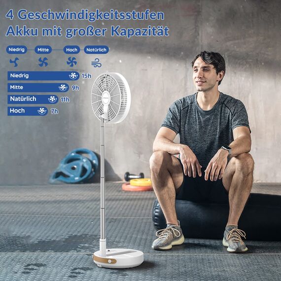 Primevolve Standventilator mit Fernbedienung, 7200 mAh Akku USB Tischventilator, Tragbarer Ventilator leise 10", Faltbarer Standventilator für Camping, Büro, Schlafzimmer, P2000 Weiß