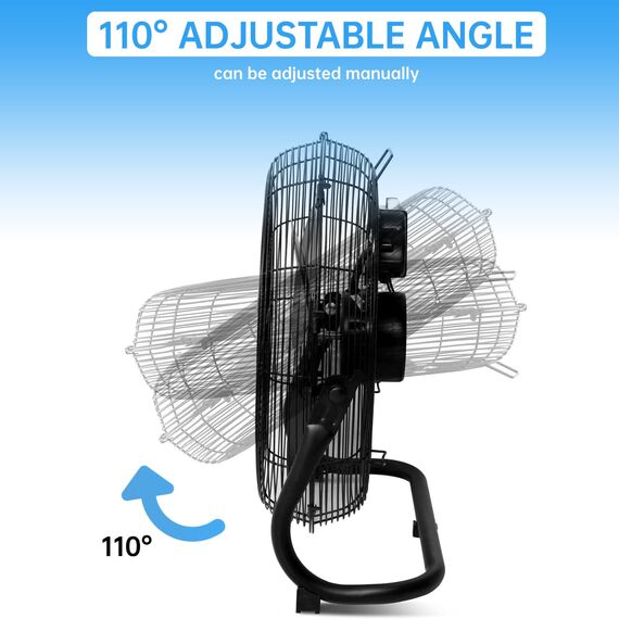 OZAVO Standventilator, Windmaschine ⌀35 cm mit 3 Laufgeschwindigkeiten, Bodenventilator Power, Tischventilator Metall, Luftkühler, verstellbare Neigungswinkel, 50W, Schwarz