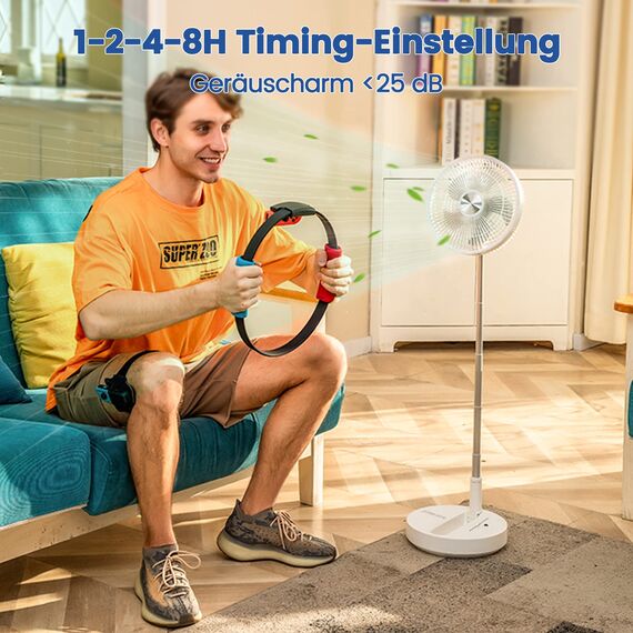 Primevolve Standventilator mit Fernbedienung, 7200 mAh Akku USB Tischventilator, Tragbarer Ventilator leise 10", Faltbarer Standventilator für Camping, Büro, Schlafzimmer, P2000 Weiß