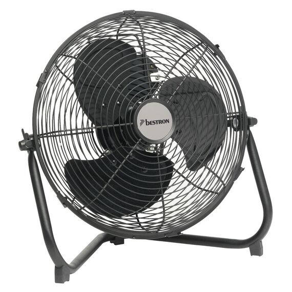 Bestron Bodenventilator im Retro-Stil, Windmaschine mit 3 Geschwindigkeitsstufen & stufenlos neigbarem Ventilatorkopf, Raumlüfter im Chrom-Design, Höhe: 39 cm, Ø 35 cm, 55 W, Farbe: Schwarz
