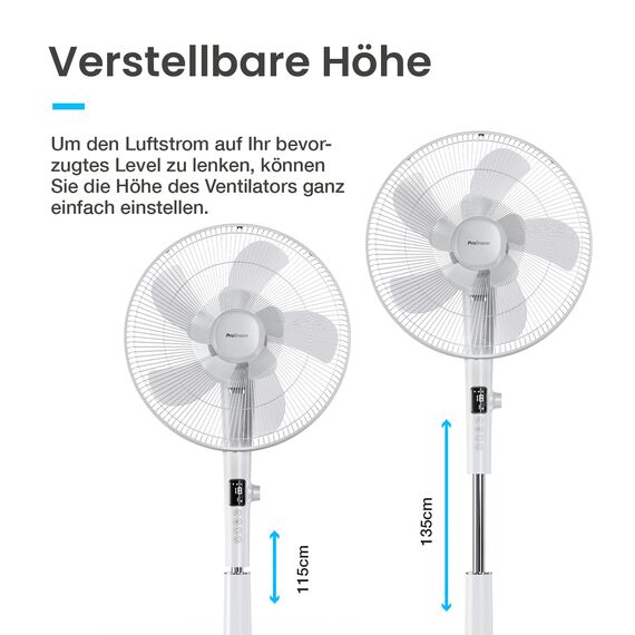 Pro Breeze 40 cm Standventilator mit DC Motor, Doppelflügel Technologie, Ventilator mit Fernbedienung & LED Display, 26 Lüftergeschwindigkeiten, 90° Oszillation, 24h Timer, höhenverstellbar, Weiß