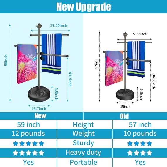Hestiasko Pool-Handtuchhalter für den Außenbereich, 150 cm, Metall, Outdoor-Handtuchhalter für Whirlpool mit 3 verstellbaren Stangen, Whirlpool-Zubehör für Erwachsene, Outdoor-Handtuchhalter für Pool,
