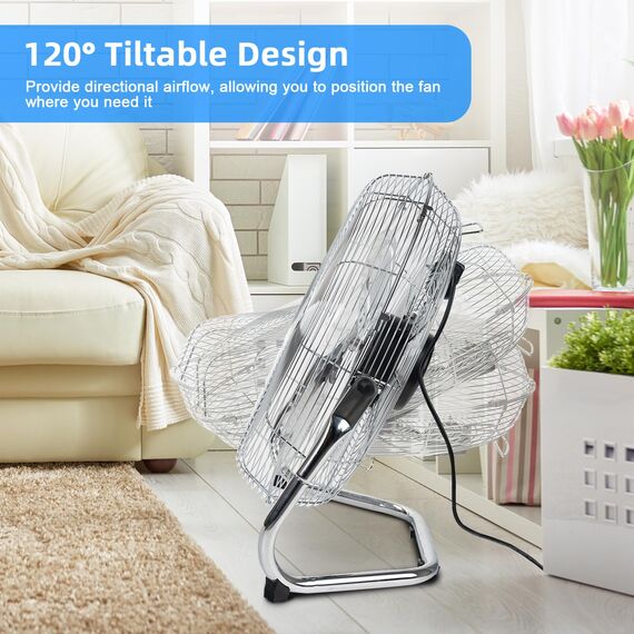 DAWOO Windmaschine Bodenventilator 95W Standventilator Leistungsstarker mit 3-Leistungsstufen 45cm High Velocity Standventilator Retro für Werkstatt, Verstellbare Neigungswinkel (45CM, Chrome)