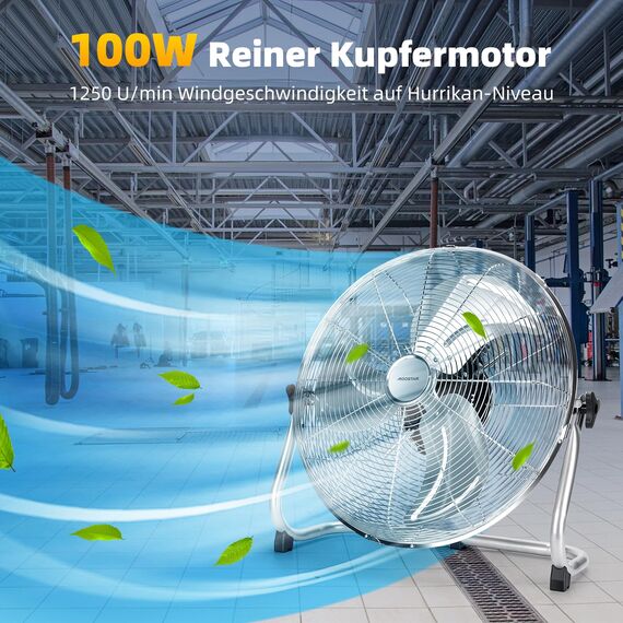 Aigostar Clover xxl - Windmaschine Retro Design 51cm, Starker Ventilator 100 Watt, Bodenventilator Metall Chrom, Neigbarer Ventilatorkopf, 3 Geschwindigkeitsstufen Standventilator