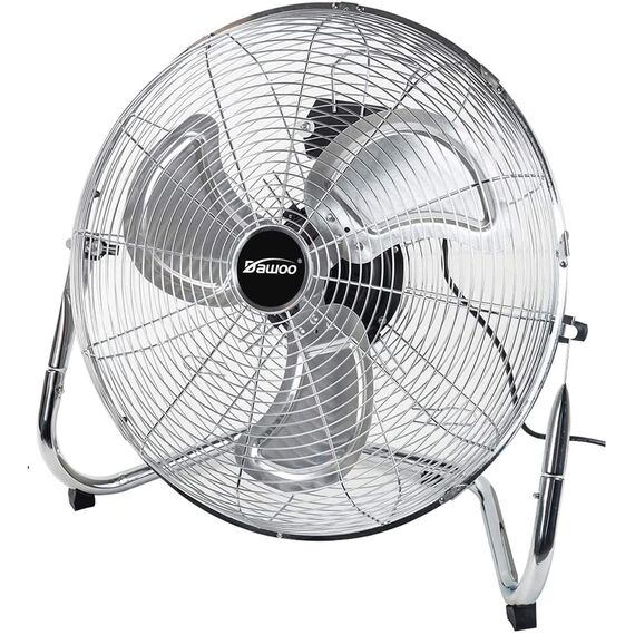 DAWOO Windmaschine Bodenventilator 95W Standventilator Leistungsstarker mit 3-Leistungsstufen 45cm High Velocity Standventilator Retro für Werkstatt, Verstellbare Neigungswinkel (45CM, Chrome)
