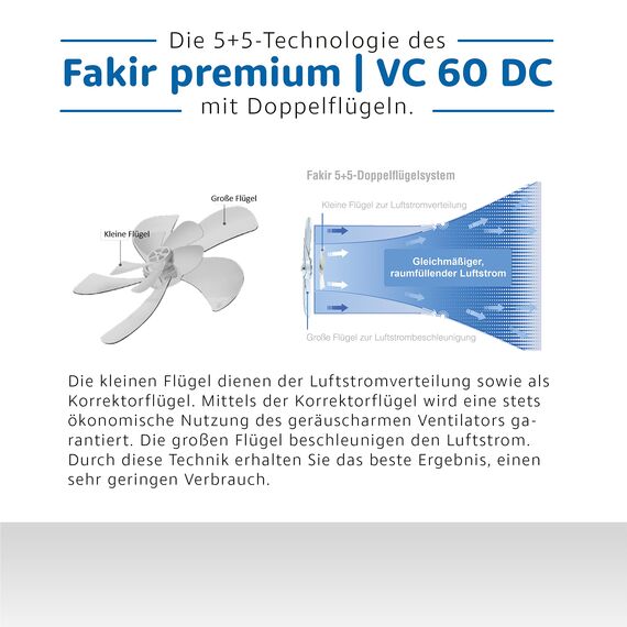 Fakir prestige VC 60 DC – Standventilator mit Fernbedienung & 24 Leistungsstufen I Ventilator mit 90 °Oszillation & Timer I Höhenverstellbar von 110-140 cm I Weiß I 28 Watt, 6959009