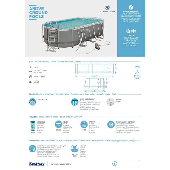 BESTWAY Power Steel Pool Komplett-Set, oval, 549x274x122cm