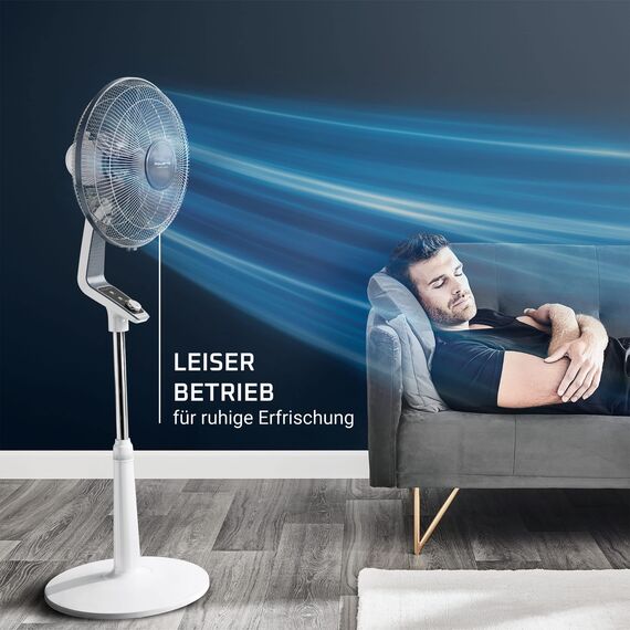 Rowenta VU5645 Turbo Silence Standventilator, extra leise mit Nachtmodus 45 dB, höhenverstellbar, große Reichweite 8m, 4 Geschwindigkeitsstufen, Schwenkfunktion, extrem stark - bis zu 80 m³/min