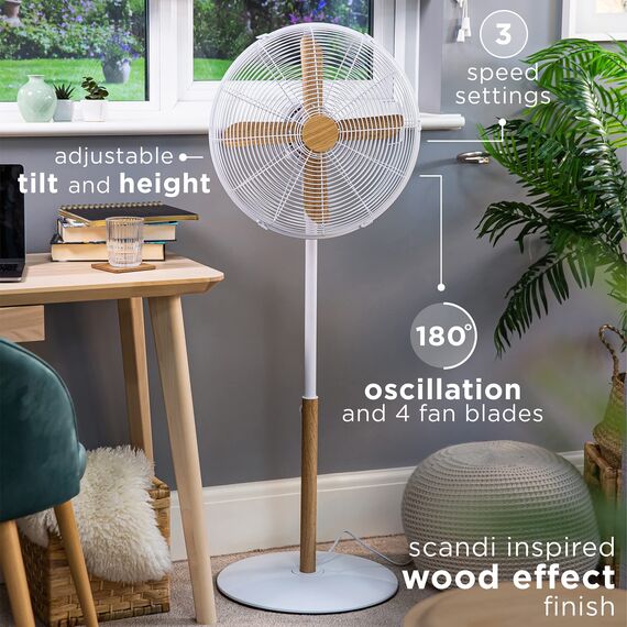 Russell Hobbs RHMPF1601WDW Standventilator, 60 W, Weiß mit Holzoptik