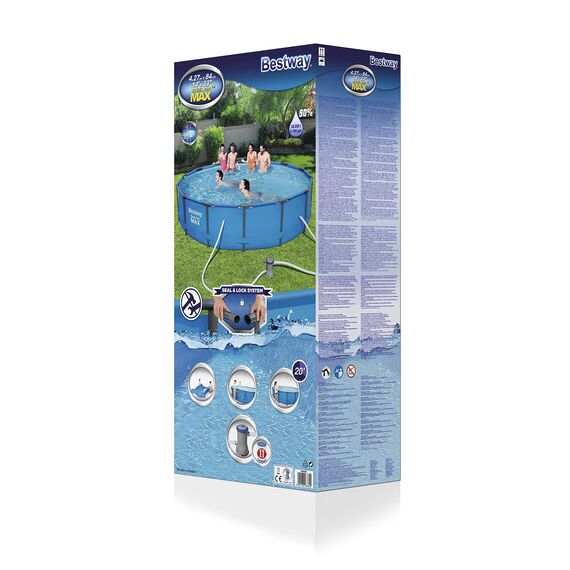 Bestway Steel Pro Max Stahlrahmenpool-Set mit Filterpumpe und Zubehör, 10220 L, blau, 427 x 427 x 84 cm