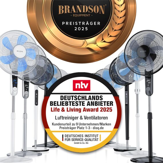 Brandson - Standventilator DC Silent mit Fernbedienung + Display - mobiler Lüfter leise, 24 Geschwindigkeiten - Oszillation 80° - Ventilator energiesparend
