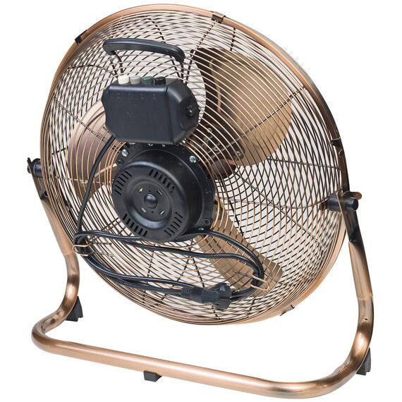 Bestron Bodenventilator im Retro-Stil, Windmaschine mit 3 Geschwindigkeitsstufen & stufenlos neigbarem Ventilatorkopf, Höhe: 47 cm, Ø 45 cm, 100 W, Farbe: Kupfer