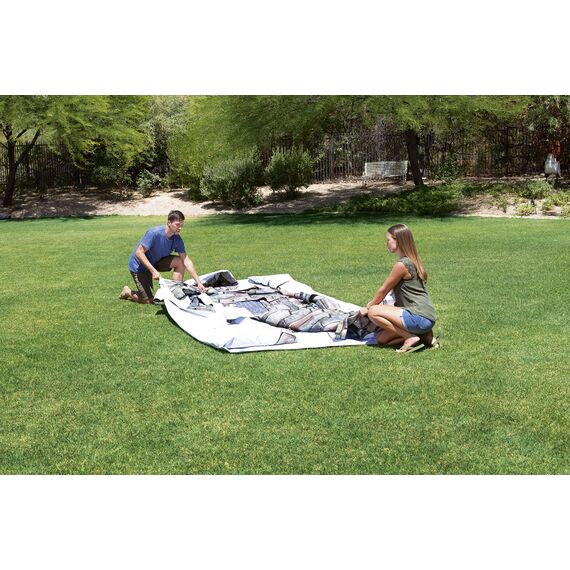 Bestway Comfort Jet 610x366x122 cm, Stabiler Frame Pool oval im Komplett Set mit Massagefunktion, inklusive Filterpumpe, Leiter und LED-Licht