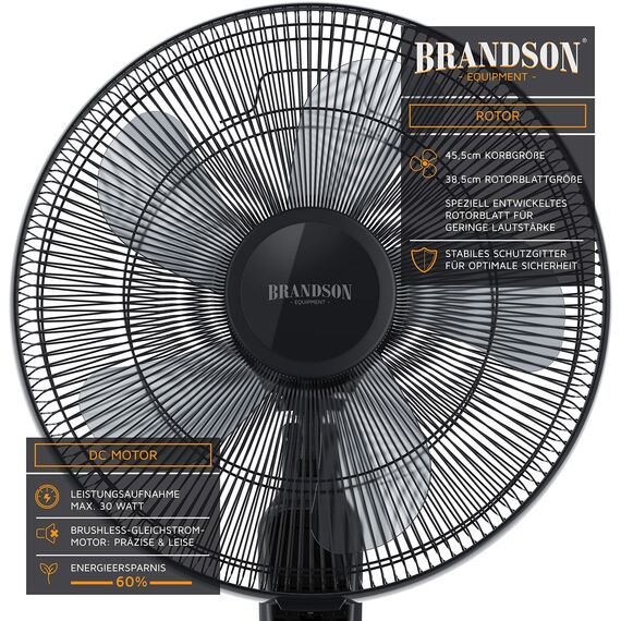 Brandson - Standventilator DC Silent mit Fernbedienung + Display - mobiler Lüfter leise, 24 Geschwindigkeiten - Oszillation 80° - Ventilator energiesparend