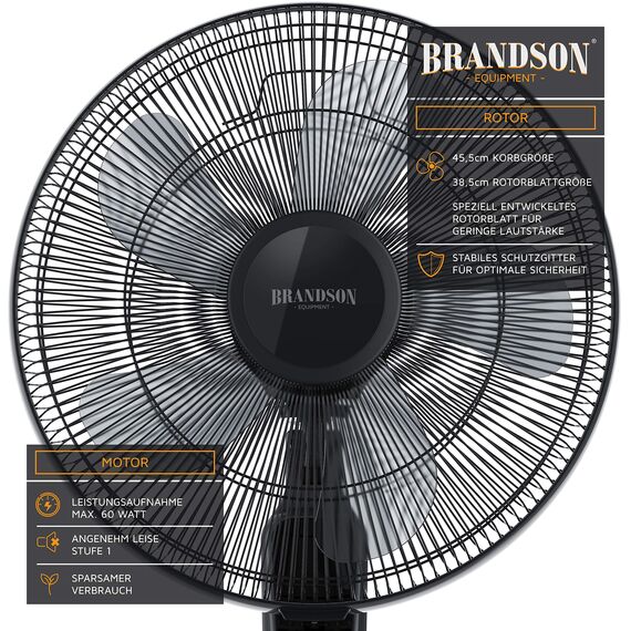 Brandson - Standventilator mit Fernbedienung und Display - Oszillation 80° - 60 Watt - Ventilator Höhe verstellbar - mobiler Lüfter - Kopf um 35Grad neigbar - 3 Geschwindigkeiten - GS