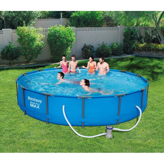 Bestway Steel Pro Max Stahlrahmenpool-Set mit Filterpumpe und Zubehör, 10220 L, blau, 427 x 427 x 84 cm