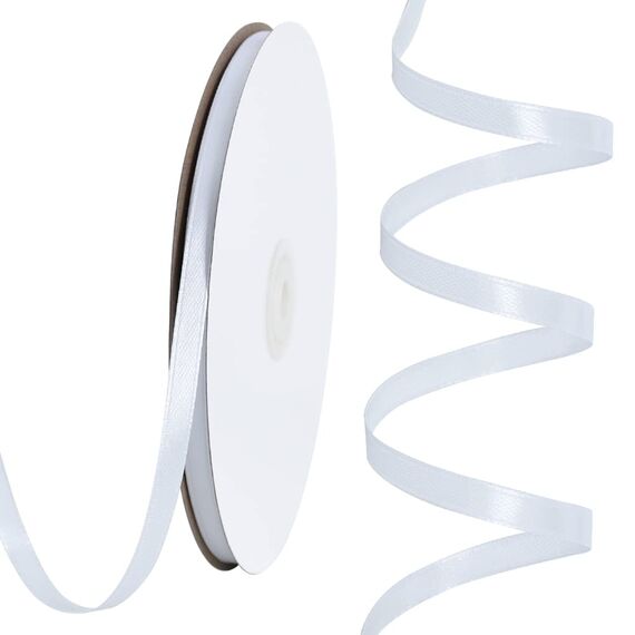 Toniful Satinband, dünnes, einfarbiges Satinband für Geschenkverpackungen, Basteln, Haarschleifen, Hochzeitsdekoration, Einladungskarten, Blumensträuße, 0,6 cm x 91 m, Weiß