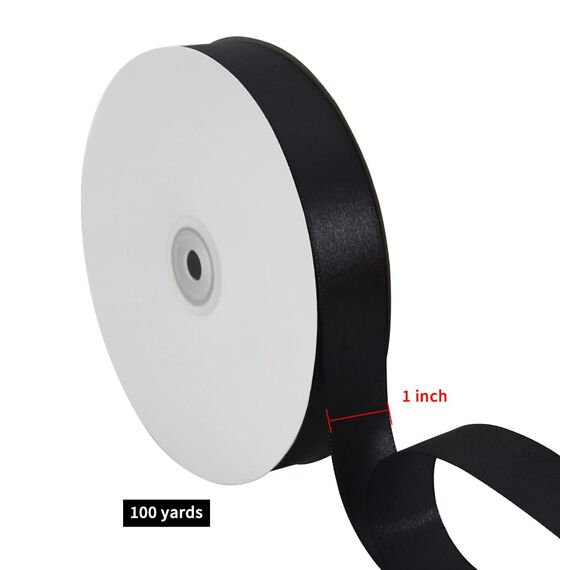 TONIFUL Satinband schwarz 25mm, 91 Meters Dekoration Geschenkband Fein Schleifenband, Stoffband für Hochzeit, Taufe und Geburtstag Geschenke Der Valentinstag Verpackung von Geschenken