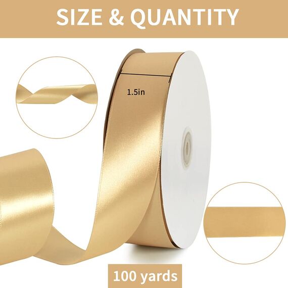 TONIFUL Satin Geschenkband Goldband 4cm x 91m, 1 Rolle Schleifenband für Geschenkverpackung und Partydekoration, Hochwertiges Geschenkband Geburtstagsparty