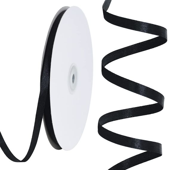 Toniful Satinband, dünnes, einfarbiges Satinband für Geschenkverpackungen, Basteln, Haarschleifen, Hochzeitsdekoration, Einladungskarten, Blumensträuße, 0,6 cm x 91 m, Schwarz