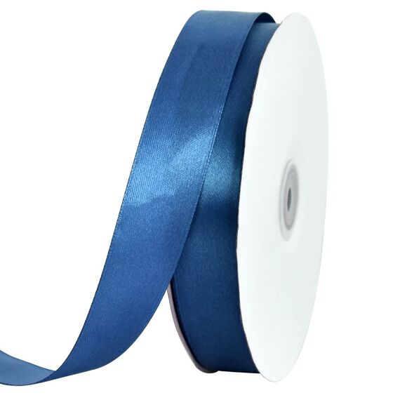 Satinband, dünnes, einfarbiges Satinband für Geschenkverpackungen, Basteln, Haarschleifen, Hochzeitsdekoration, Einladungskarten, Blumensträuße, 2,5 cm x 91 m, Tiefes Marineblau