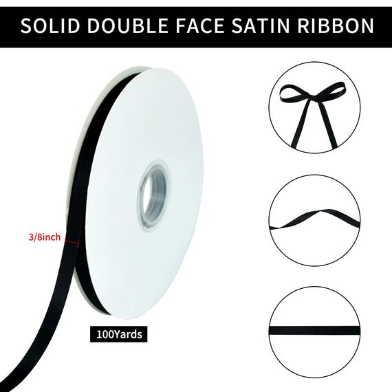 TONIFUL Satinband schwarz 10mm, 91 Meters Dekoration Geschenkband Fein Schleifenband, Stoffband für Hochzeit, Taufe und Geburtstag Geschenke Der Valentinstag Verpackung von Geschenken