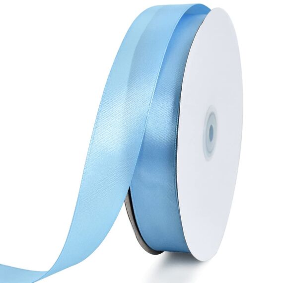 Toniful Satinband, dünnes, einfarbiges Satinband für Geschenkverpackungen, Basteln, Haarschleifen, Hochzeitsdekoration, Einladungskarten, Blumensträuße, 2,5 cm x 91 m, Himmelblau
