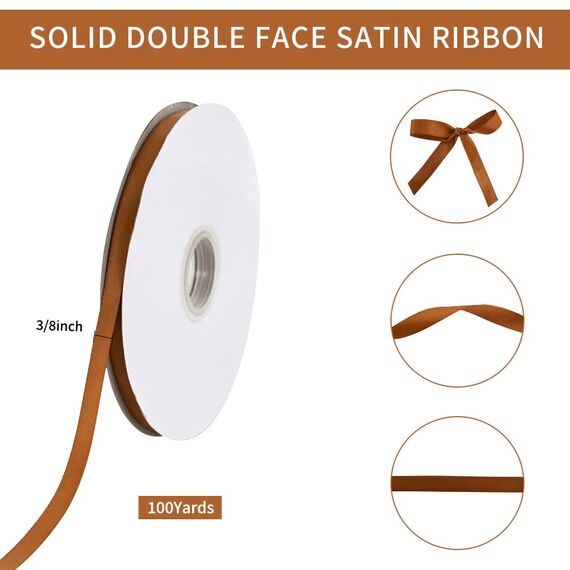 TONIFUL Satinband Warmbraun 10mm, 91 Meters Dekoration Geschenkband Fein Schleifenband, Stoffband für Hochzeit, Taufe und Geburtstag Geschenke Der Valentinstag Verpackung von Geschenken