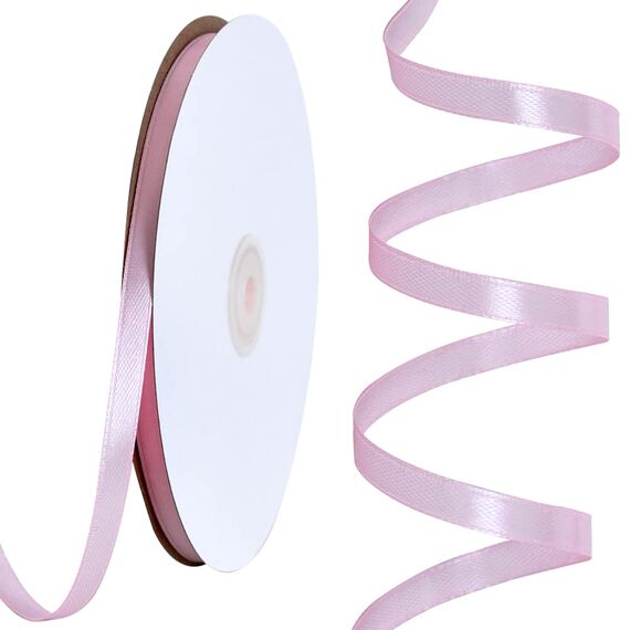 Toniful Satinband, dünnes, einfarbiges Satinband für Geschenkverpackungen, Basteln, Haarschleifen, Hochzeitsdekoration, Einladungskarten, Blumensträuße, 0,6 cm x 91 m, Babyrosa