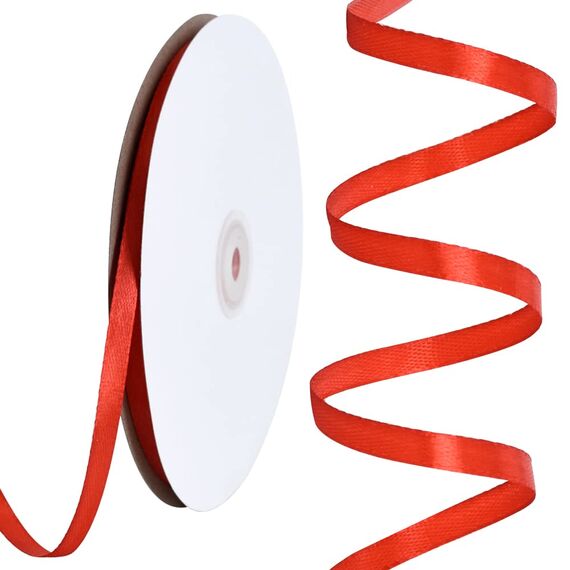 Toniful Satinband, dünnes, einfarbiges Satinband für Geschenkverpackungen, Basteln, Haarschleifen, Hochzeitsdekoration, Einladungskarten, Blumensträuße, 2,5 cm x 91 m, Rot