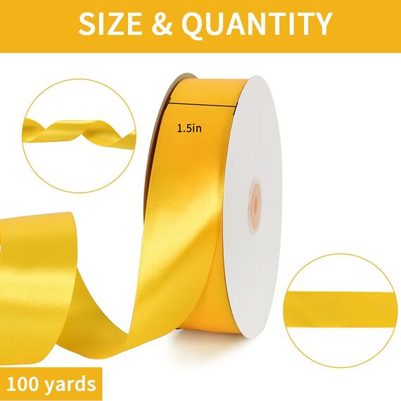 TONIFUL Breites Satinband, 40 mm x 91 m, Gelb, für Geschenkverpackungen, Stuhlschärpen, Valentinstag, Hochzeit, Geburtstag, Party, Dekoration, Haare, Blumenhandwerk, Nähen