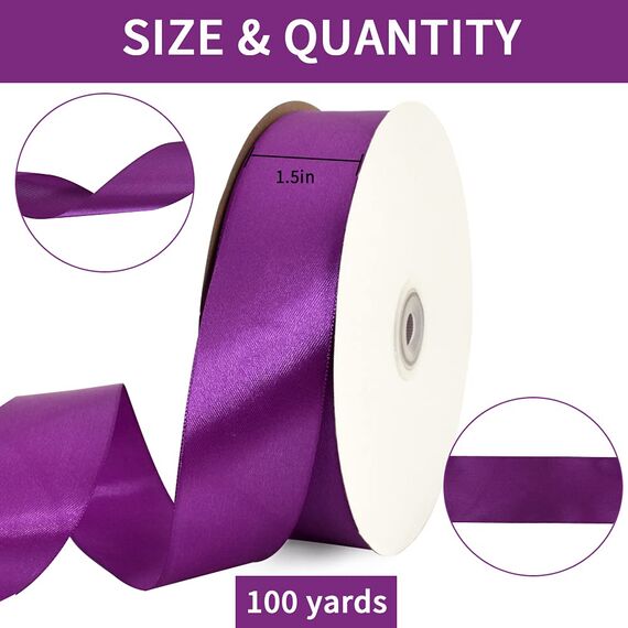 TONIFUL 1-1/2 Inch (40mm) x 100 Yards Purple Wide Satin Ribbon Solid Fabric Ribbon for Gift Wrapping Chair Sash Valentine's Day Wedding Birthday Party Decoration Hair Floral Craft Sewing
